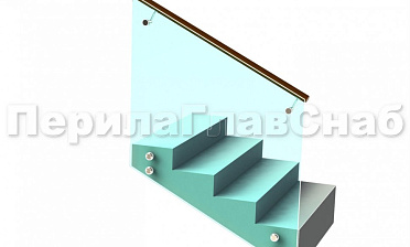 Ограждение с деревянным поручнем на выносе на точечном креплении на лестнице купить в Екатеринбурге