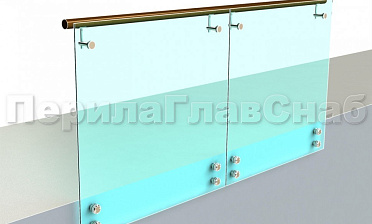 Ограждение с деревянным поручнем на выносе на точечном креплении купить в Екатеринбурге