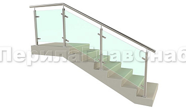 Ограждение лестницы с квадратными стойками и пластинчатыми стеклодержателями купить в Екатеринбурге