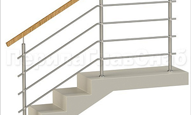 Четыре ригеля на держателях, квадратный деревянный поручень и круглые стойки купить в Екатеринбурге