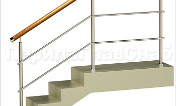 Два ригеля на держателях, круглый деревянный поручень и круглые стойки в Екатеринбурге. Готовые проекты ПерилаГлавСнаб Два ригеля на держателях, круглый деревянный поручень и круглые стойки в Екатеринбурге. Готовые проекты ПерилаГлавСнаб