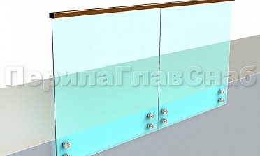Ограждение с квадратным деревянным поручнем на точечном креплении купить в Екатеринбурге