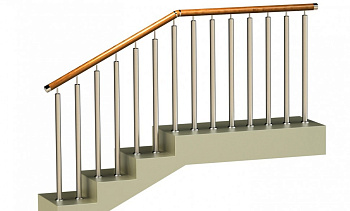 Ограждения с двумя стойками в каждую ступень с деревянным поручнем и без ригелей в Екатеринбурге. Готовые проекты ПерилаГлавСнаб Ограждения с двумя стойками в каждую ступень с деревянным поручнем и без ригелей в Екатеринбурге. Готовые проекты ПерилаГлавСнаб