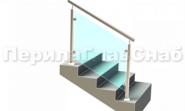 Ограждение лестницы с квадратным поручнем с зажимными стеклодержателями и квадратными стойками купить в Екатеринбурге