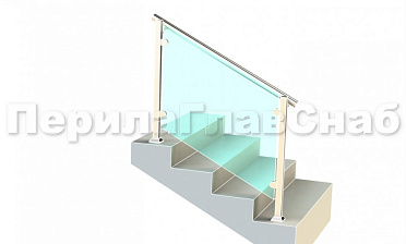 Ограждения для лестницы с поручнем на выносе с зажимными стеклодержателями и квадратными стойками купить в Екатеринбурге