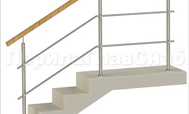 Два ригеля на держателях, квадратный деревянный поручень и круглые стойки купить в Екатеринбурге