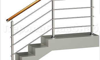 Четыре ригеля на держателях, круглый деревянный поручень и квадратные стойки в Екатеринбурге. Готовые проекты ПерилаГлавСнаб Четыре ригеля на держателях, круглый деревянный поручень и квадратные стойки в Екатеринбурге. Готовые проекты ПерилаГлавСнаб