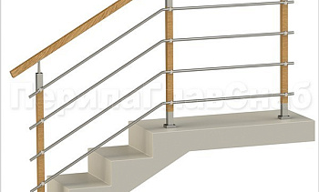 Четыре ригеля на держателях, квадратный деревянный поручень и стойки с деревянными вставками в Екатеринбурге. Готовые проекты ПерилаГлавСнаб Четыре ригеля на держателях, квадратный деревянный поручень и стойки с деревянными вставками в Екатеринбурге. Готовые проекты ПерилаГлавСнаб