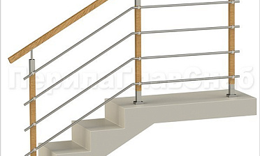 Четыре ригеля на держателях, квадратный деревянный поручень и стойки с деревянными вставками купить в Екатеринбурге