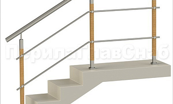 Два ригеля на держателях, круглый поручень и квадратные деревянные стойки в Екатеринбурге. Готовые проекты ПерилаГлавСнаб Два ригеля на держателях, круглый поручень и квадратные деревянные стойки в Екатеринбурге. Готовые проекты ПерилаГлавСнаб