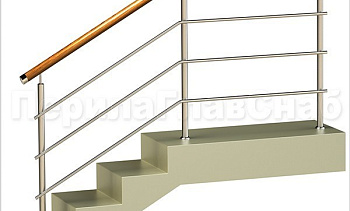 Три ригеля на сварке, круглый деревянный поручень и круглые стойки в Екатеринбурге. Готовые проекты ПерилаГлавСнаб Три ригеля на сварке, круглый деревянный поручень и круглые стойки в Екатеринбурге. Готовые проекты ПерилаГлавСнаб