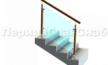 Ограждение с круглым деревянным поручнем с зажимными стеклодержателями и стойками с деревянными вставками купить в Екатеринбурге