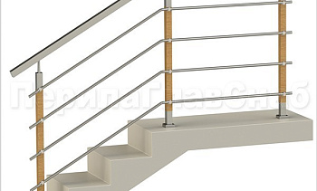 Четыре ригеля на держателях, квадратный поручень и стойки с деревянными вставками в Екатеринбурге. Готовые проекты ПерилаГлавСнаб Четыре ригеля на держателях, квадратный поручень и стойки с деревянными вставками в Екатеринбурге. Готовые проекты ПерилаГлавСнаб