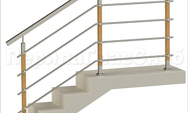 Четыре ригеля на держателях, квадратный поручень и стойки с деревянными вставками купить в Екатеринбурге