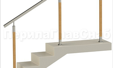 Нержавеющие ограждения без ригелей с квадратным поручнем и стойками с деревянными вставками купить в Екатеринбурге