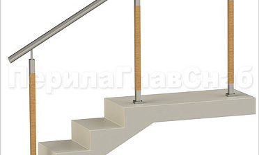 Нержавеющие ограждения без ригелей с круглым поручнем и стойками с деревянными вставками купить в Екатеринбурге