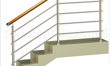 Четыре ригеля на держателях, круглый деревянный поручень и круглые стойки в Екатеринбурге. Готовые проекты ПерилаГлавСнаб Четыре ригеля на держателях, круглый деревянный поручень и круглые стойки в Екатеринбурге. Готовые проекты ПерилаГлавСнаб